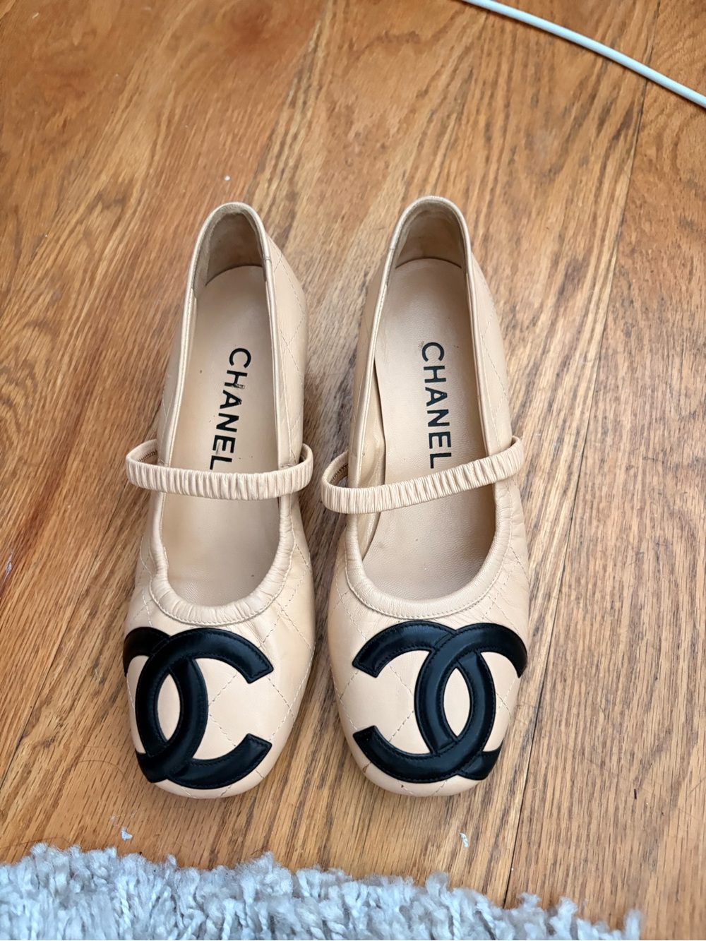 CHANEL Beige Quilted Cambon Mary Jane Ballet Flats. Ultra rare! Authentic!